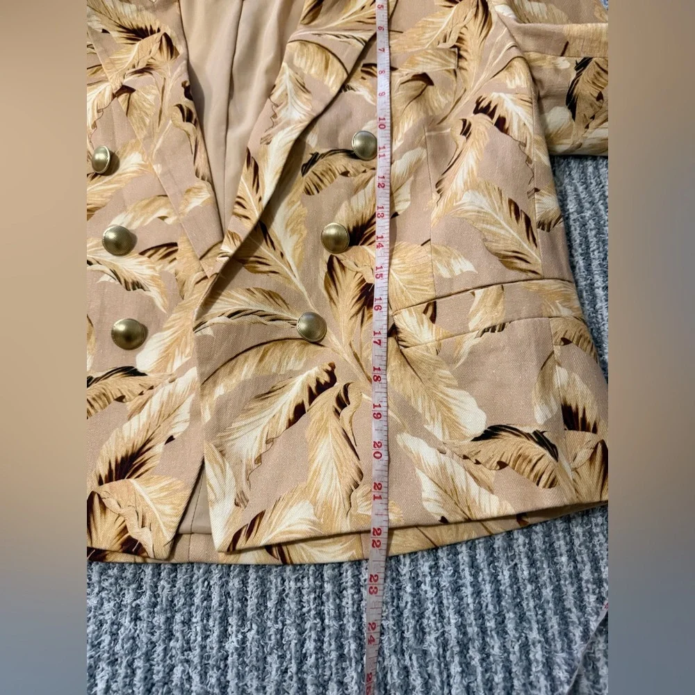 L’Agence Brooke Blazer Size 10 Neutral‎ Leaves Print Designer Statement Jacket - Picture 11 of 11